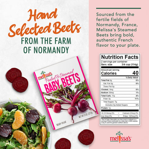 3 Pack (8oz Melissa's Steamed Baby Beets - Pre-Cooked, Ready-to-Eat, Each) - Sweet, Earthy Flavor & Nutritious Produce