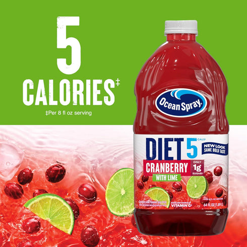 64 Oz (Pack 5) Ocean Spray Diet Cranberry with Lime Juice Drink, Fl Bottle