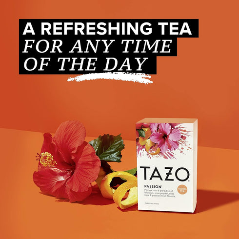 120 (20ct Pack 6) TAZO Passion Herbal Tea Bags, Iced or Hot, Caffeine-Free, Total Tea Bags