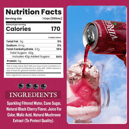 Pack 24 (12 oz Virgil's Naturally Bold Handcrafted Black Cherry Soda, of fl Can each) - Bold Creamy Flavor with Mellow