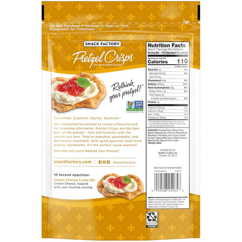 7.2 Oz (Pack 4) Snack Factory Pretzel Crisps Brioche Pretzel Crackers, Bag