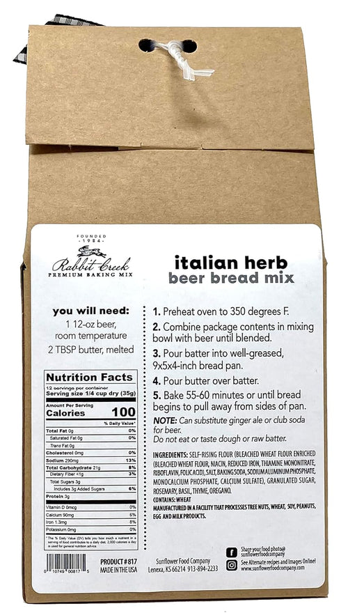 Rabbit Creek Italian Herb Beer Bread Mix - Premium Baking Mix for Delicious Bread