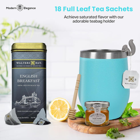 Set Cozy 18 Tea Gift for Women Get Well Basket with Socks, Full Leaf Sachets, Honey, Tumbler & Sending Hugs Card