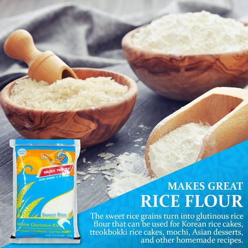 Golden Phoenix 5 (Pack 1) Thai Sweet Rice - Premium Sticky Rice for Desserts or Rice Cakes, Great for Gluten-Free