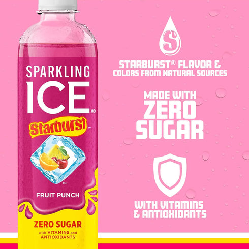 17 oz (Pack 12) Sparkling Ice STARBURST Fruit Punch, Zero Sugar Flavored Sparkling Water, with Vitamins