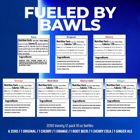 Bawls Pack, Pack, 10oz 12 Pack Zero Variety Guarana Drink, Guarana Soda, Guarana Fueled Soda for Energy, High Energy