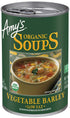 Amys Soup, Vegan Vegetable Barley Soup, Low Fat, Made With Organic Tomatoes,
