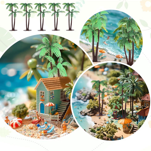 Gtziqa 16 Palm Tree Cake Topper, Pcs Fake Palm Tree Decor Mini Coconut Trees Model Artificial Tropical Rainforest