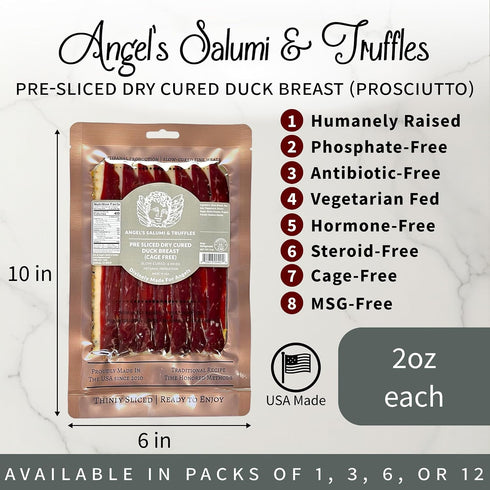 2 oz Angel's Salumi Pre-Sliced Dry-Cured Duck Breast "Prosciutto" Gourmet Artisanal Charcuterie Humanely Raised