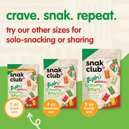 Gummy Gummies 2 oz 12 Pack Snak Club Tajin Bears, Assorted Fruit Candy with Chili and Lime Seasoning, Mild, Gluten-Free