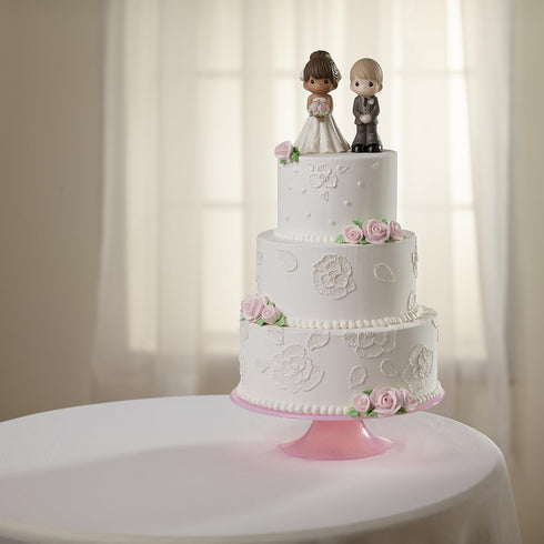 Precious Moments Perfect Couple Bride Figurine - Brunette Hair, Medium Skin Tone, Bisque Porcelain Wedding Cake Topper,