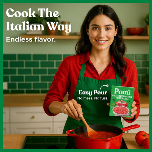 100% 13.8oz (Pack 12) Pom Crushed Tomatoes with Basil - Creamy, Velvety Italian Sauce, No Salt