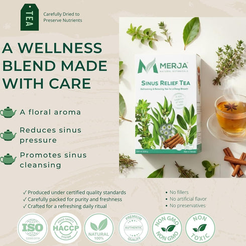 100% 250gr 8.82 oz (Pack 2) Merja Herbs Sinus Relief Tea - For Sinus Cleanse - Reduce Sinus Discomfort - Caffeine Free