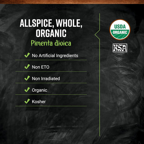 16 (Pack 1) Frontier Co-op Organic Allspice Whole, Certified Organic, Kosher, Bulk Spice | Ounce