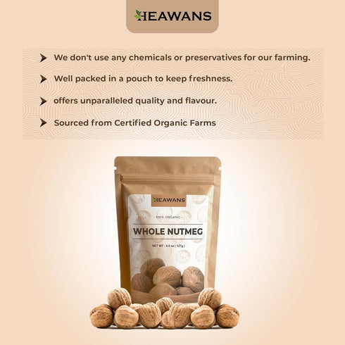Heawans Organic Whole Nutmeg – 4.5 oz Premium Grade in Resealable Pouch