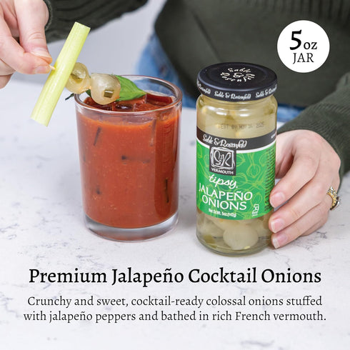 5 oz (Pack 1), Sable & Rosenfeld Vermouth Tipsy Jalapeo Onions, Jar of Stuffed Pickled Silverskin Cocktail Onions