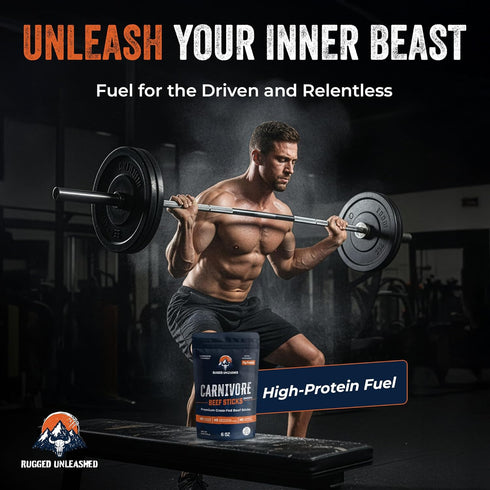 6 oz pack Rugged Unleashed Grass Fed Beef Sticks Premium Carnivore Snacks With High Protein Meat Sticks, Savory Beef