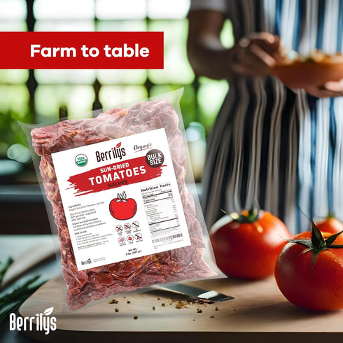 2 LBS, Sun-Dried Tomatoes, USDA Organic, Berrilys, No Sulfur, No Preservatives, Seasalt is used as natural
