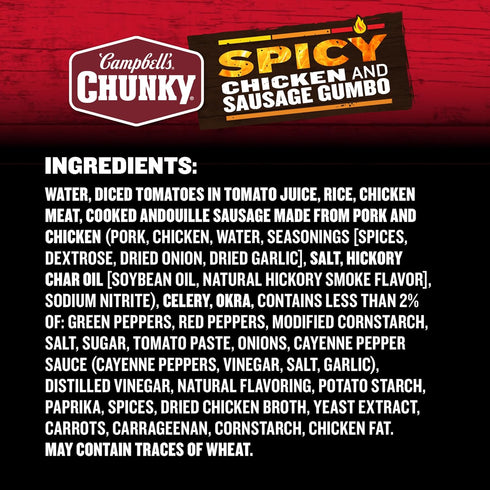 18.8 oz (Pack 12) Campbells Chunky Soup, Spicy Chicken and Sausage Gumbo, Can