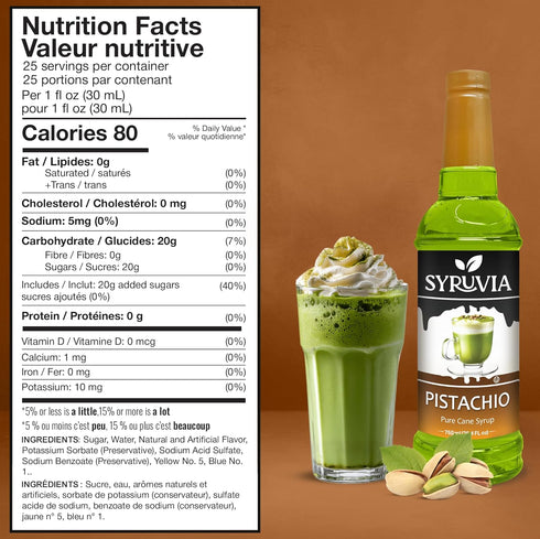 25.4 oz, Syruvia Coffee Syrup, Pistachio Flavored Syrup for Drinks, and Desserts fl With Pump