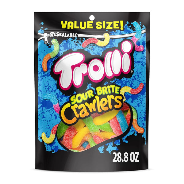 Trolli Sour Brite Crawlers, Candy, Cherry-Lemon, Strawberry-Grape & Orange-Lime, Sweet and Sour,