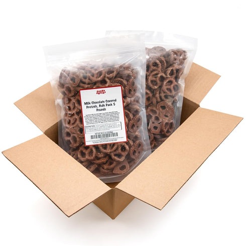 5 Pack Milk Chocolate Pretzels - Pound Bulk - Chocolate-Covered Pretzels for Office Bowls, Snacking, and Gifting