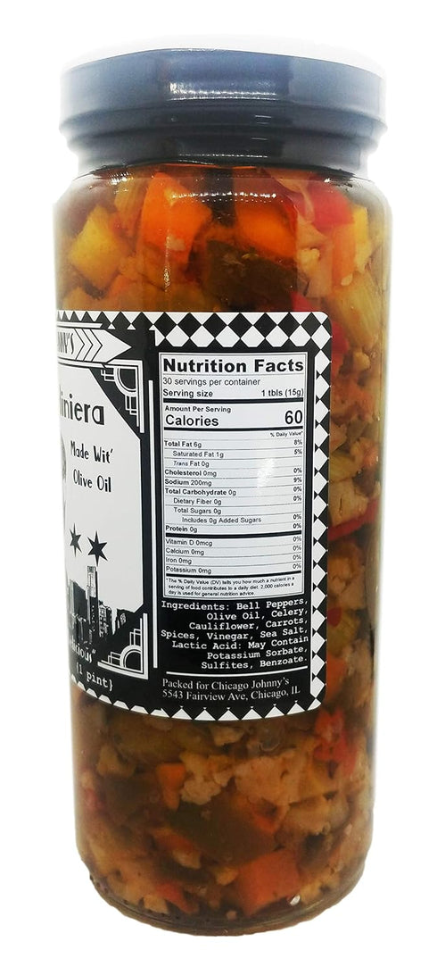 Chicago Johnny's 2 Pack 16 oz (32 oz Gourmet Hand Made Olive Oil Mild Giardiniera jars fl total)