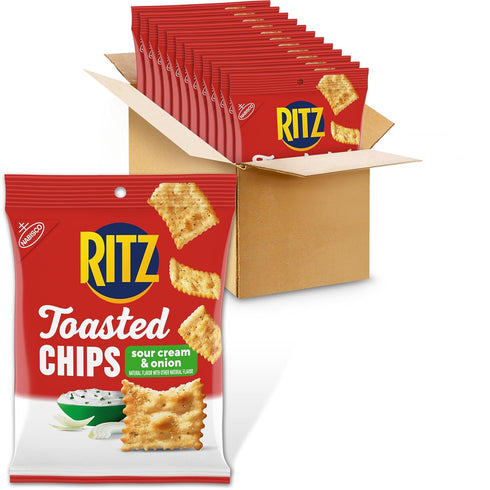 RITZ Toasted Chips Sour Cream and Onion Crackers, Bulk Individual Snacks, 12
