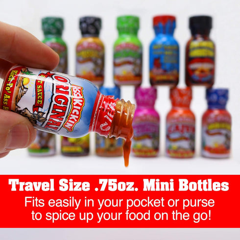 8 Pack Set .75 oz ASS KICKIN' Premium Hot Sauce Travel Size Mini Bottles - Gift With Bottles - Perfect Christmas Gifts
