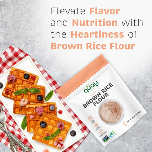 2 lb Quay Naturals Organic Brown Rice Flour Finely Milled Gluten Free, NonGMO, Whole Grain, Vegan Baking Flour, Stone
