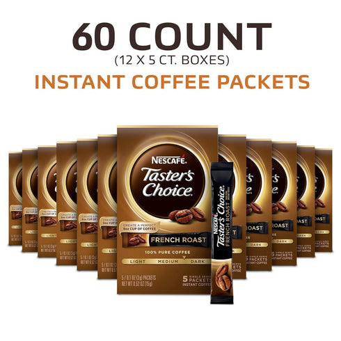 Nescafe Taster's Choice Instant Coffee, French Roast, 5 Count, Pack of 12