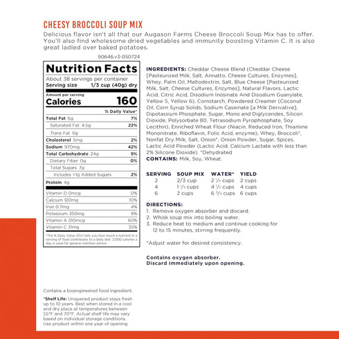 38 Augason Farms Cheesy Broccoli Soup Mix Can, Emergency Food Supply, Everyday Meals, Servings