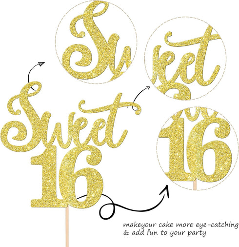 Rsstarxi 1 Pack 16th 16 16 16 16th Sweet Birthday Cake Topper Cheers to Years Sweet Cake Decorations Sixteen Hello
