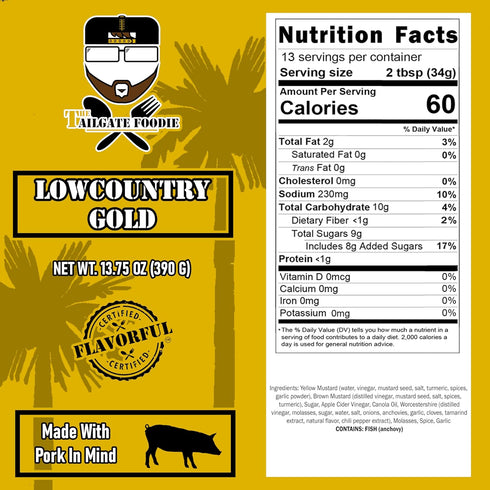 Country 15.75 The Tailgate Foodie's - Low Gold (Carolina Style) Mustard Barbecue Sauce, Ounces. Small Batch, Perfect