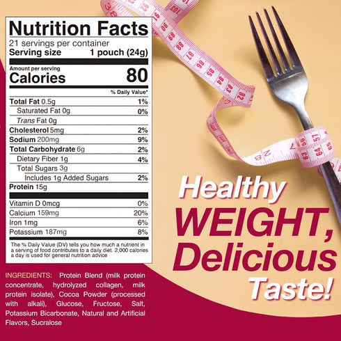 21 17.6 oz ProtiDIET High Protein Hot Cocoa Mix - Low Fat Hot Chocolate Drink with Collagen - Servings of Smooth