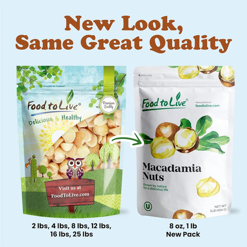 3 Food to Live Macadamia Nut Halves & Pieces, Pounds Raw, Shelled, Unsalted, Kosher, Vegan, Bulk. Keto Snack. Good
