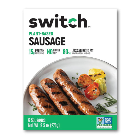 Switch Foods Plant-Based Sausage, Soy Free, Gluten Free, Non-GMO, 6 Count, 9.5