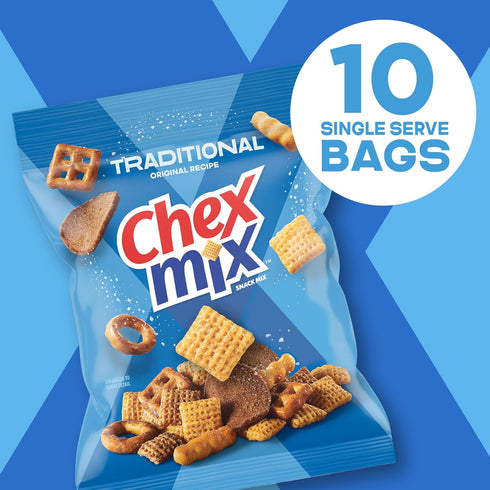 Multipack, 10 17.5 oz Chex Mix Snack Mix, Traditional Original Recipe, Pub Mix Snack Bags, Ct