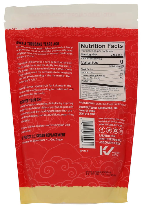 Golden,28.22 1.76 (Pack 1) Lakanto Monk Fruit Sweetener All Natural Sugar Substitute, Ounce, Pound