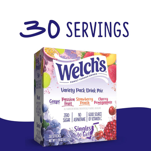 Pack, 4 1 (30 Welch's Singles To Go Variety Watertok Powdered Drink Mix, Includes Flavors, Grape, Passion fruit