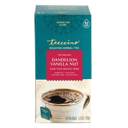 Teeccino Dandelion Herbal Tea, Vanilla Nut, Caffeine Free, 25 Tea Bags, Prebiotic