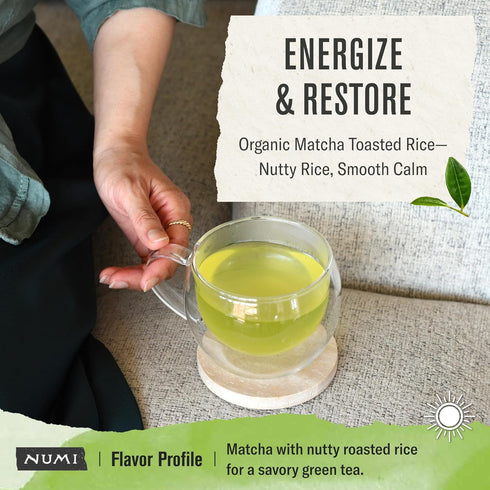 100 Numi Organic Matcha Toasted Rice Tea, Matcha Tea Bags, Flavorful Green Tea
