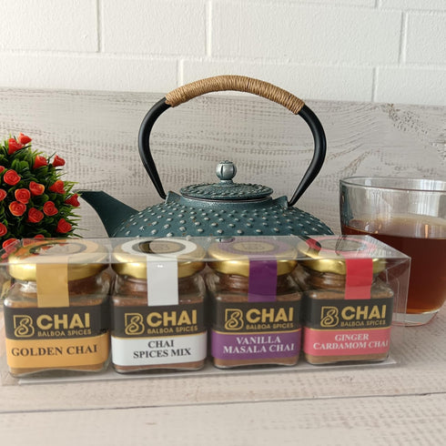 Balboa 80 4 Set Chai Kit by Spices Servings Premium Flavors Caffeine-Free & Sugar-Free Natural Masala Chai Powder