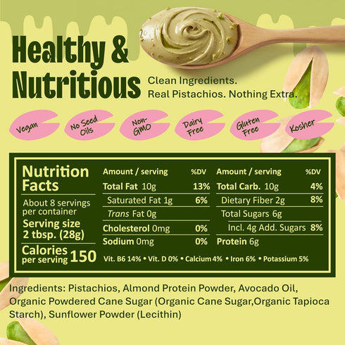 (2-Pack, 8oz Stesh Pistachio Butter Jars Each) | Prebiotic Fiber Protein Spread, Natural Vegan Creamy High Protein