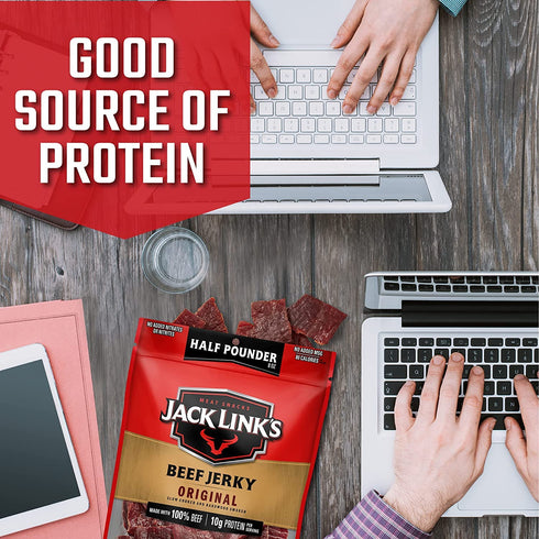 100% 1/2 (Pack 2) Jack Link's Beef Jerky, Sweet & Hot + Teriyaki Flavorful Meat Snack, Made with Beef Pounder Bag