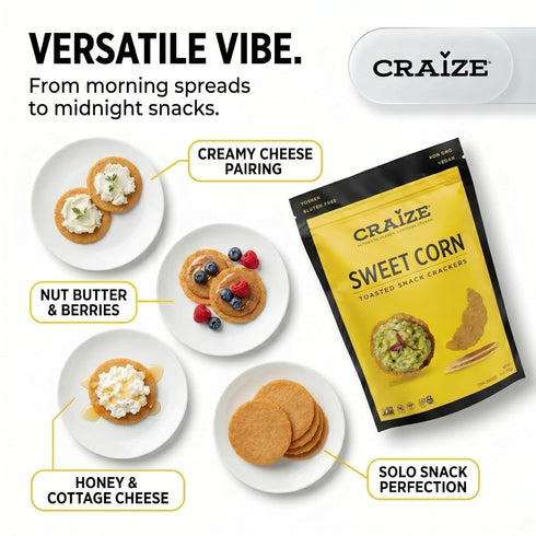 6 pack, 4 oz Craize Sweet Corn Crisps | Gluten Free, Vegan, Kosher, Toasted Corn Crackers | each