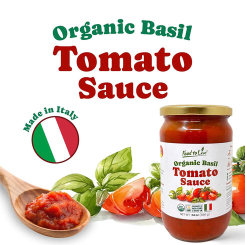 24oz (680g) (Pack 2) Food To Live Organic Basil Tomato Sauce, Authentic Italian Pasta Sauce, No Added Sugar, Non-GMO