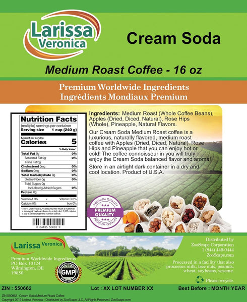 Larissa Veronica (16 oz, 550662) 2 Pack Cream Soda Medium Roast Coffee (Gourmet, Naturally Flavored, Whole Coffee