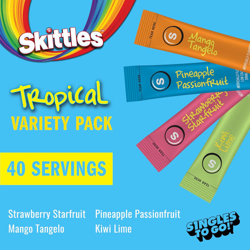 Pack, 4 1 (40 Skittles Singles To Go Tropical Variety Watertok Powdered Drink Mix, Zero Sugar, Low Calorie, Includes