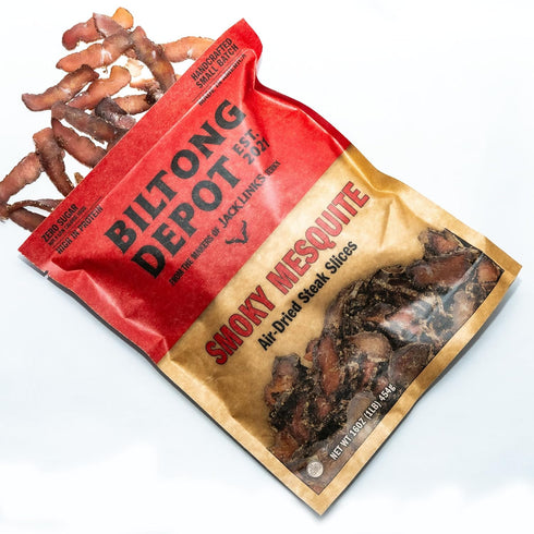 1lb (16oz) Biltong Depot Smoky Mesquite Biltong Slices - | Air-Dried Beef Jerky Snack | High Protein | Paleo and Keto